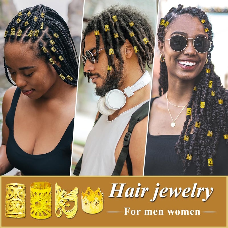 Fscwlmon 260 Pcs Hair Jewelry for Braids,Hair Beads Accessories for Dreadlock,Metal Hair Clips Cuffs Rings,Loc Rave Hair Charm Decorations Adjustable Kits for Men Women - Image 3